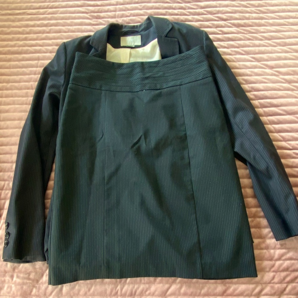 H&M pinstripe skirt suit.